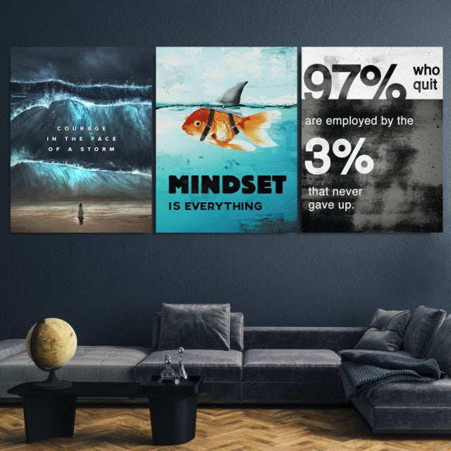 Pachet tablouri canvas motivationale - set 3 tablouri Curaj, Mindset si Cine renunta