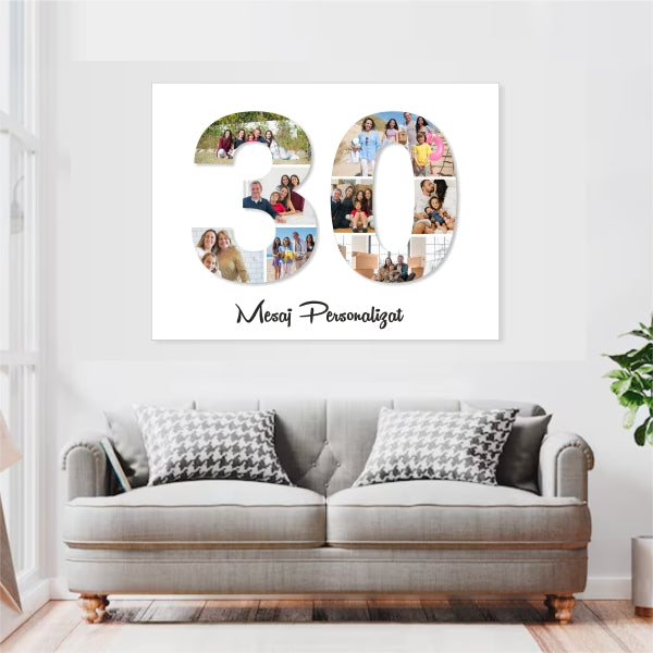 Tablou Canvas Personalizat in Forma de Cifra cu Fotografii si Mesaj Special
