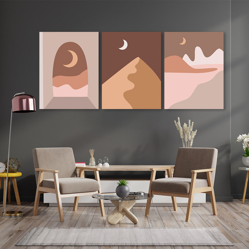 Set 3 Tablouri Abstract moonlight landscapes