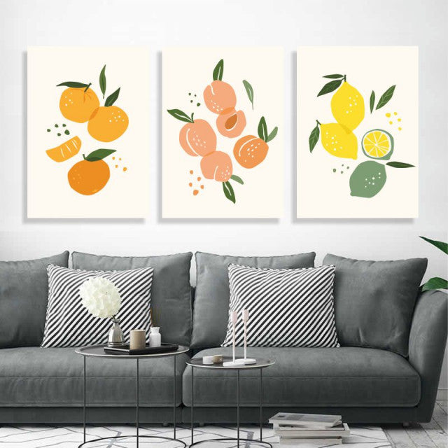 Set 3 Tablouri - Art print contemporan portocale lamai si piersici