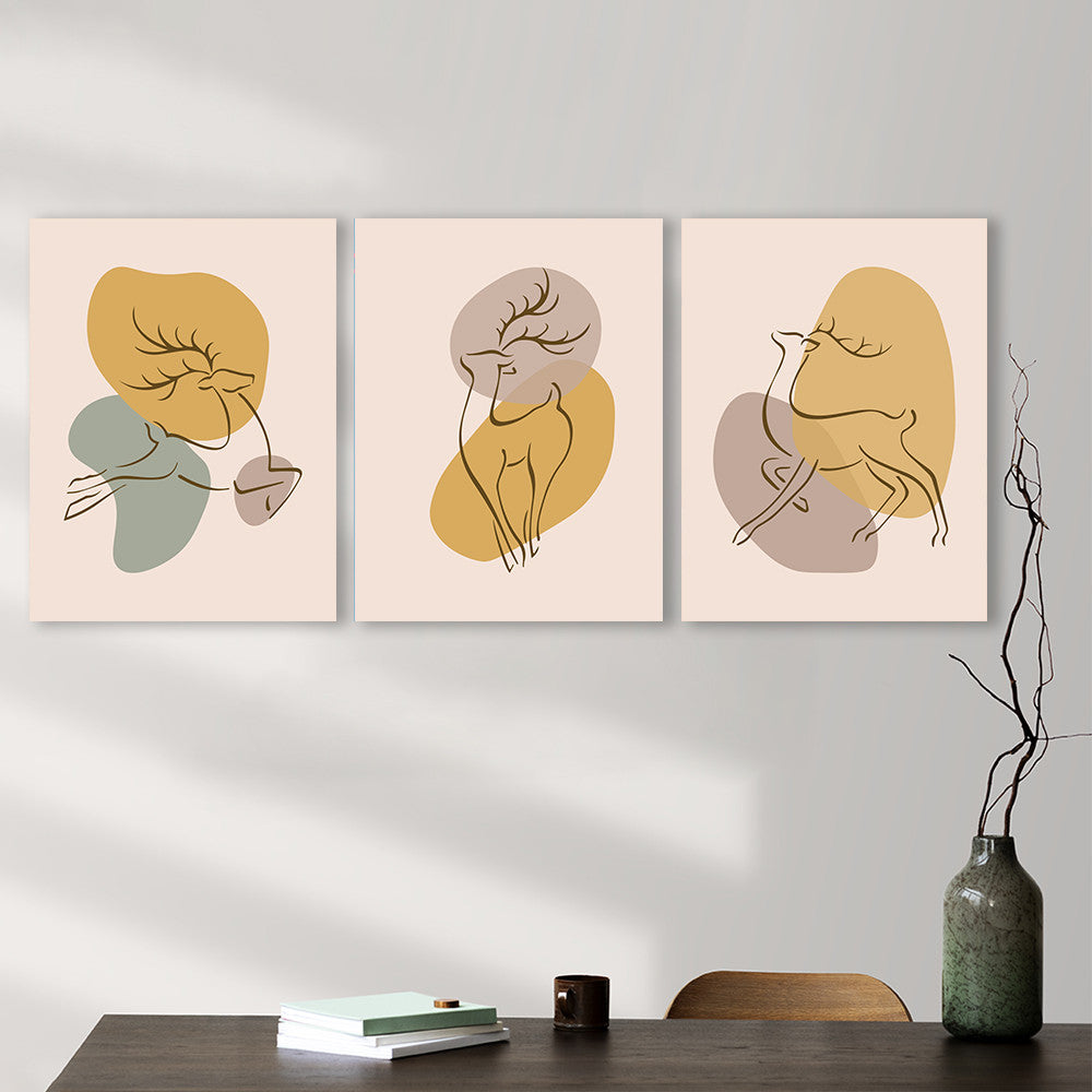 Set 3 Tablouri Caprioare stilizate