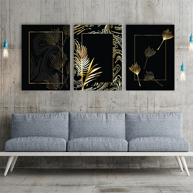 Set 3 Tablouri - Frunze Aurii