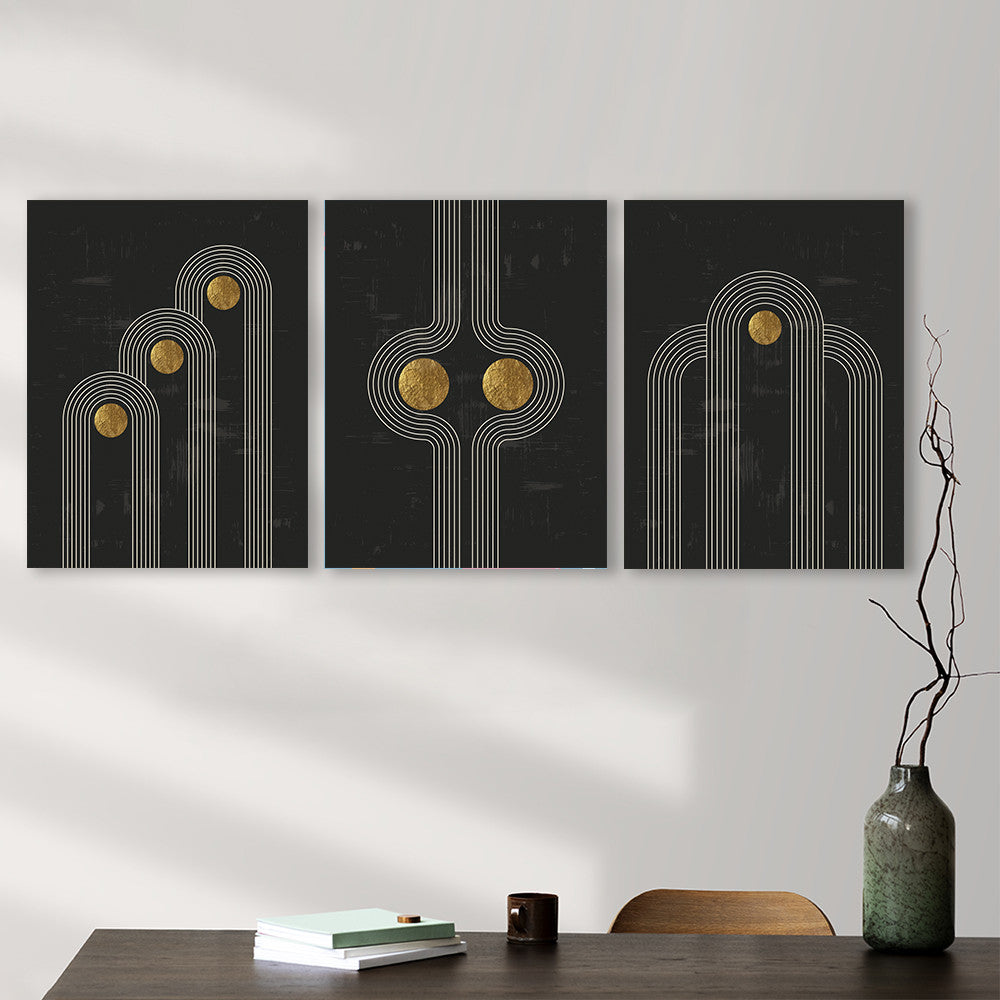 Set 3 Tablouri Golden art deco