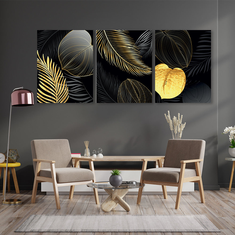 Set 3 Tablouri Golden exotic jungle