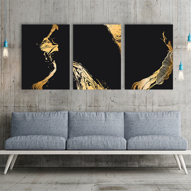 Set 3 Tablouri - Liquid Gold