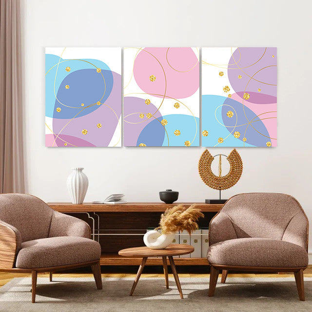 Set 3 Tablouri Pastel and golden sparks