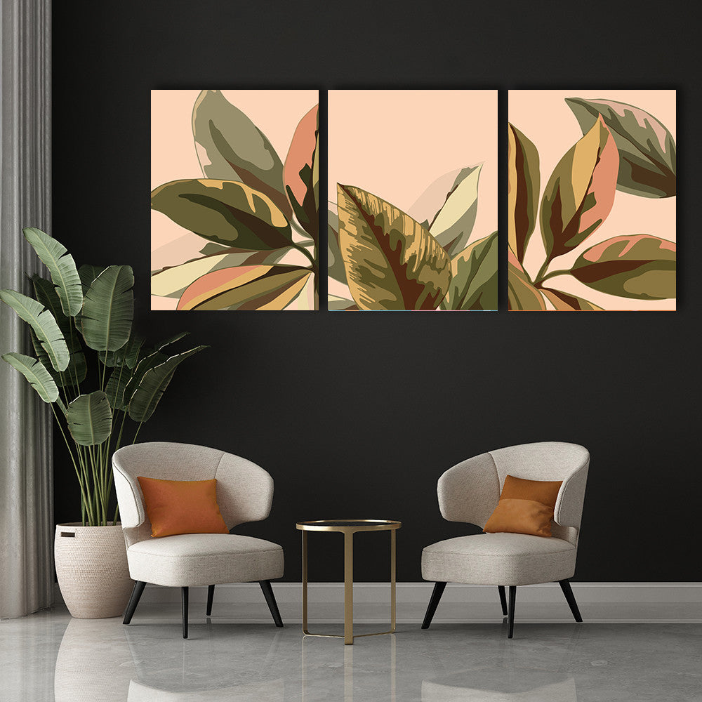 Set 3 Tablouri Red pastel leaves