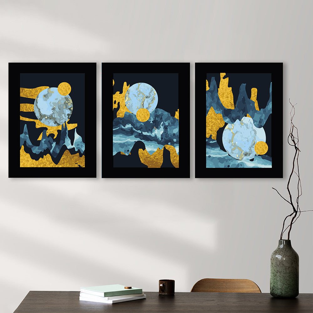 Set 3 Tablouri Spatial golden landscape