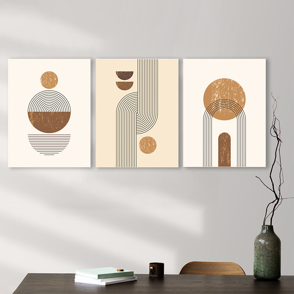 Set 3 Tablouri Spirals and rusty geometrical shapes