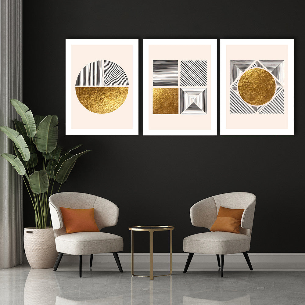 Set 3 Tablouri Tribal models and golden shapes