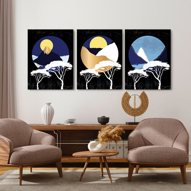 Set Tablouri Canvas - Abstract Circles And Trees