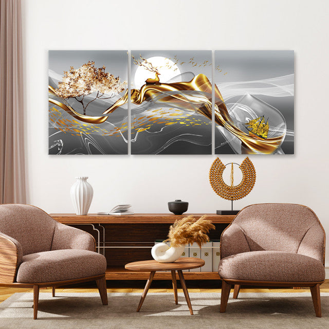 Set Tablouri Canvas - Deer And Golden Boat