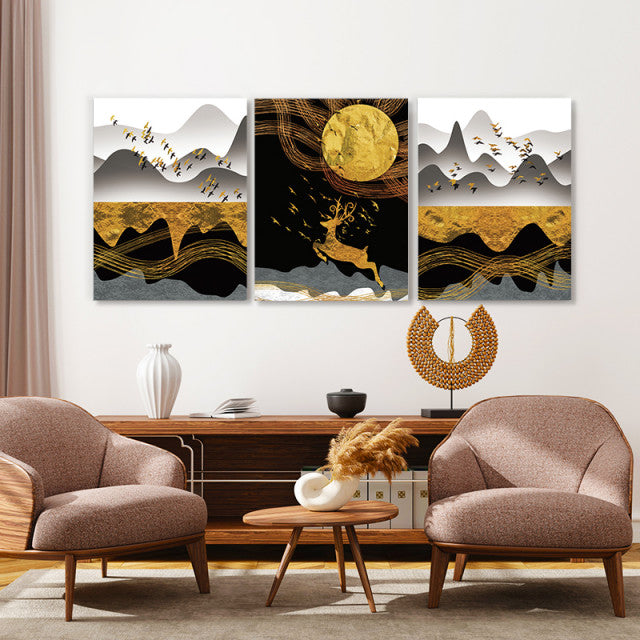 Set Tablouri Canvas - Golden Abstract Autumn