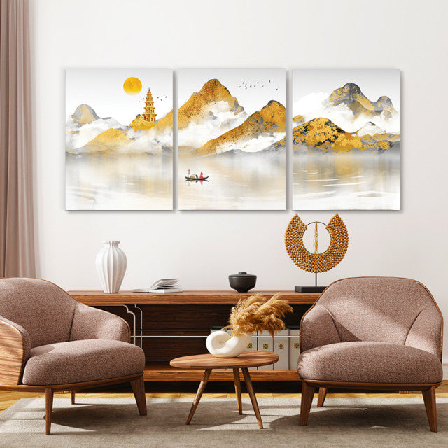 Set Tablouri Canvas - Golden Chinese Painting