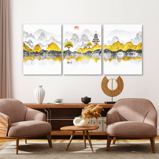 Set Tablouri Canvas - Golden Japanese Landscape