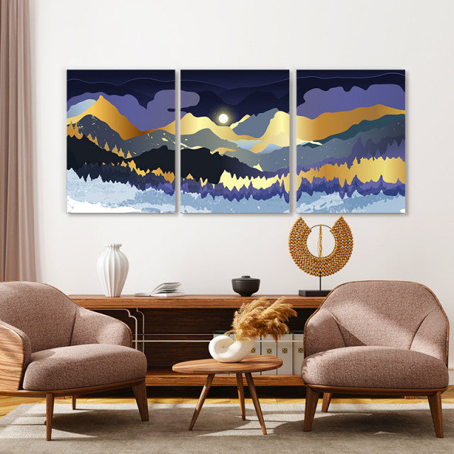 Set Tablouri Canvas - Magical Sunrise Over Golden Mountains