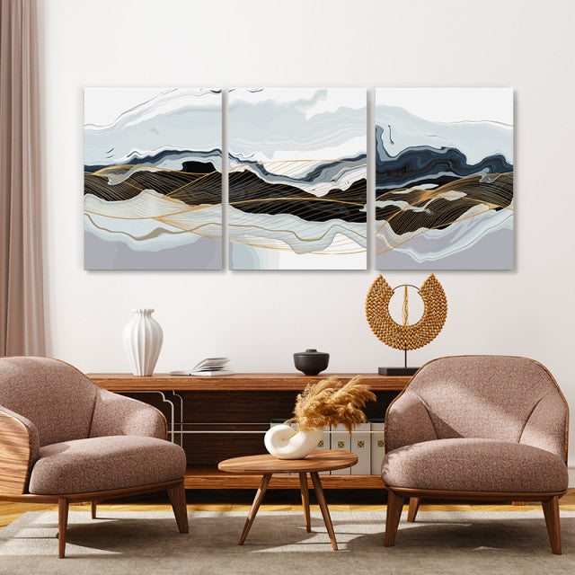 Set Tablouri Canvas - Marble And Golden Waves