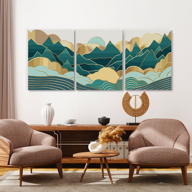 Set Tablouri Canvas - Pastel Green And Golden Mountains