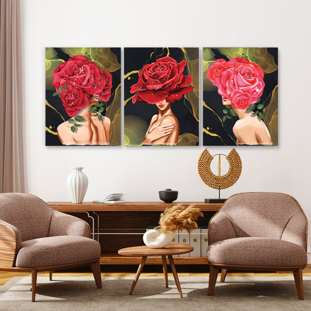 Set Tablouri Canvas - Rose Lady Gold Background