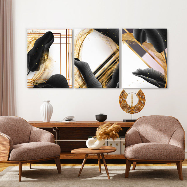 Set Tablouri Canvas - Tropical Black And Gold