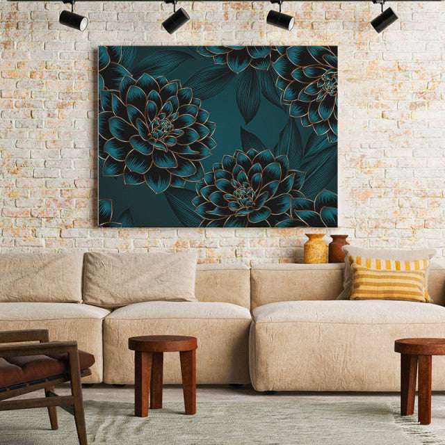 Tablou Canvas Blue And Golden Dahlias