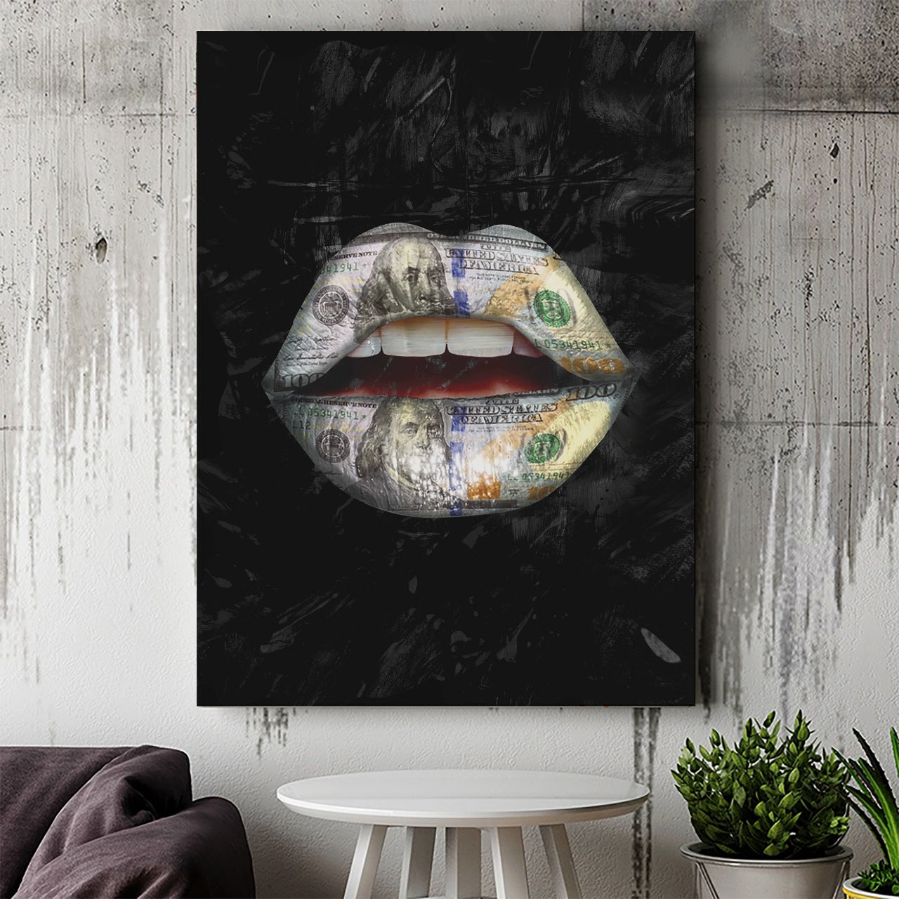 Tablou Canvas Inspirational - Money Lips on Black