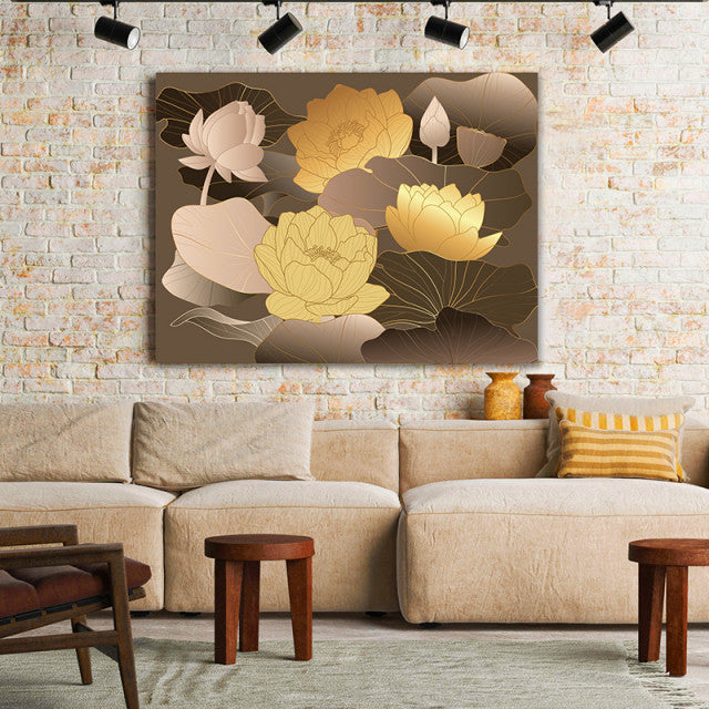 Tablou Canvas Lotusi Aurii