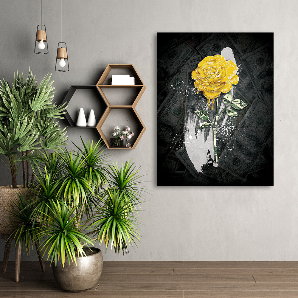 Tablou Motivational - Golden rose and money
