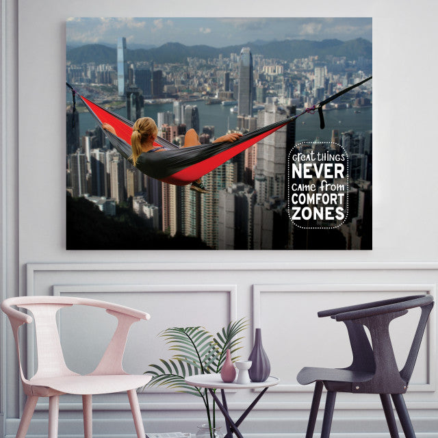 Tablou Motivational - Great Things And The Comfort Zone