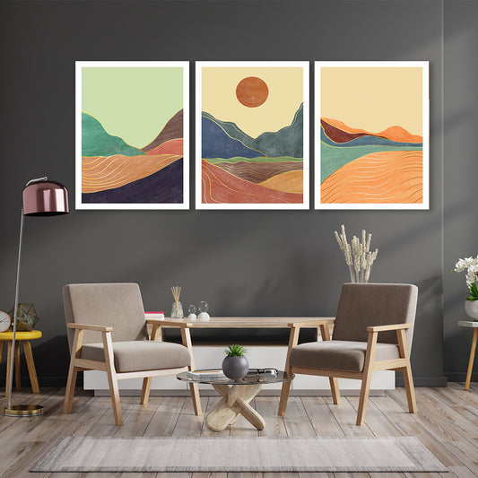 Set 3 Tablouri Golden wavy landscape