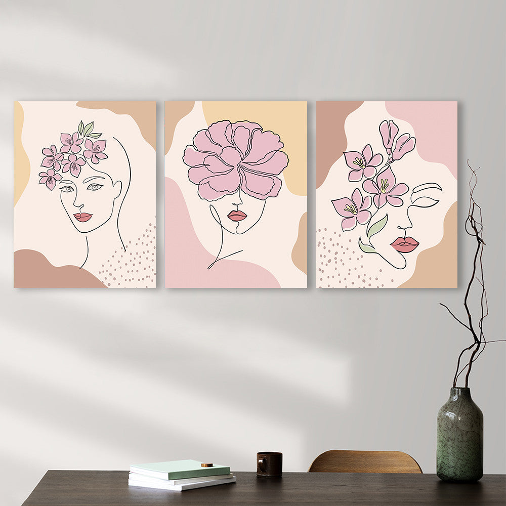 Set 3 Tablouri One line flower girls