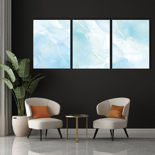 Set 3 Tablouri Pastel blue marble