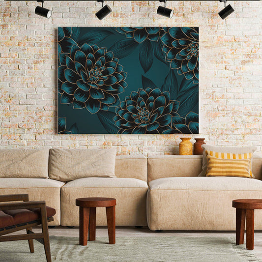 Tablou Canvas Blue And Golden Dahlias