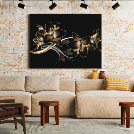 Tablou Canvas Golden Floral Swirls