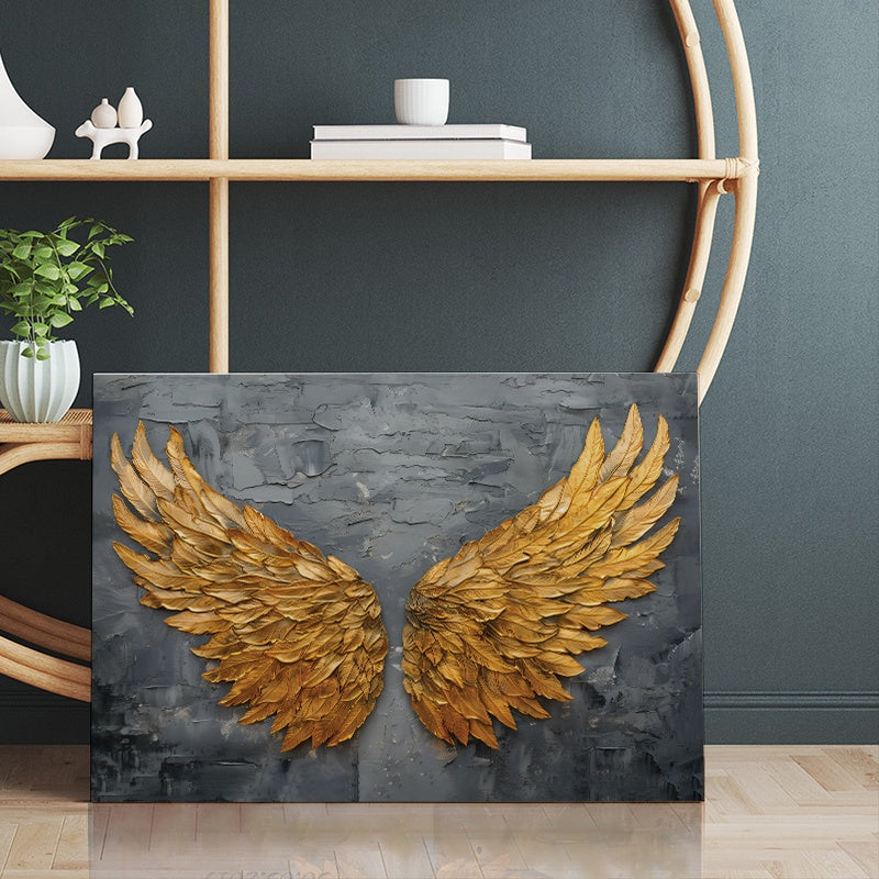Tablou Canvas Inspirational - Golden Wings on a Concrete Wall