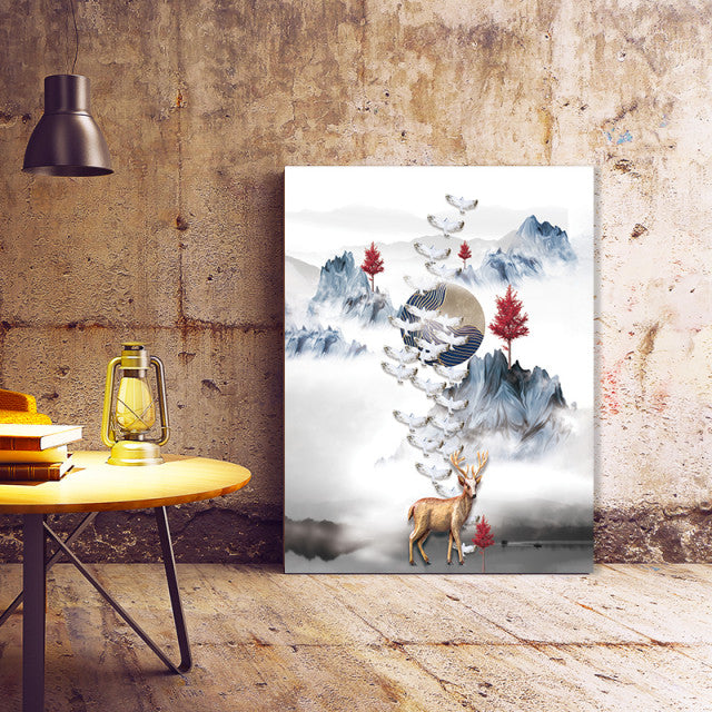 Tablou Canvas White Doves And Deer