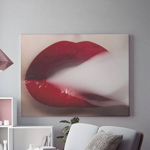 Tablou Canvas White Smoke, Red Lips