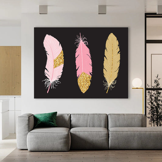 Tablou Golden colorful feathers
