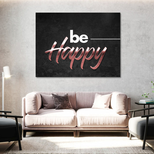 Tablou Motivational - Be happy (bronze)